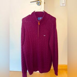 Vineyard Vines Men’s Quarter-Zip Cable Knit Sweater – Maroon – Size L